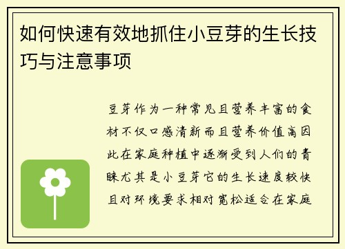 如何快速有效地抓住小豆芽的生长技巧与注意事项